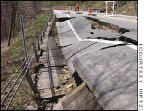 The quake caused this road to collapse outside Plattsburgh, New York.